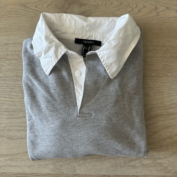 Forever 21 Heathered Rugby Shirt Grey/white - Picture 7 of 9